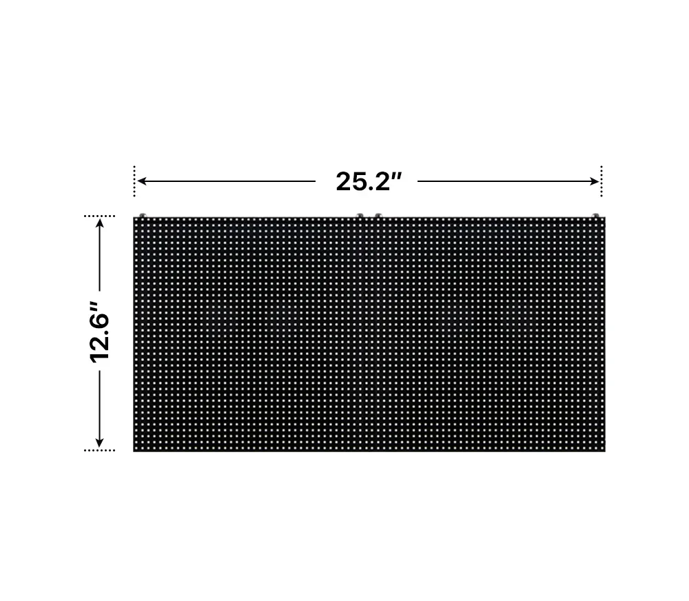 Front elevation of a 1x2 LED sign, 25.2″ wide by 12.6″ tall