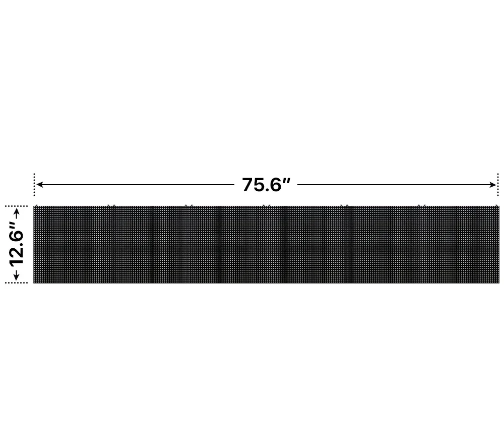 Front elevation of a 1x6 LED sign, 75.6″ wide by 12.6″ tall