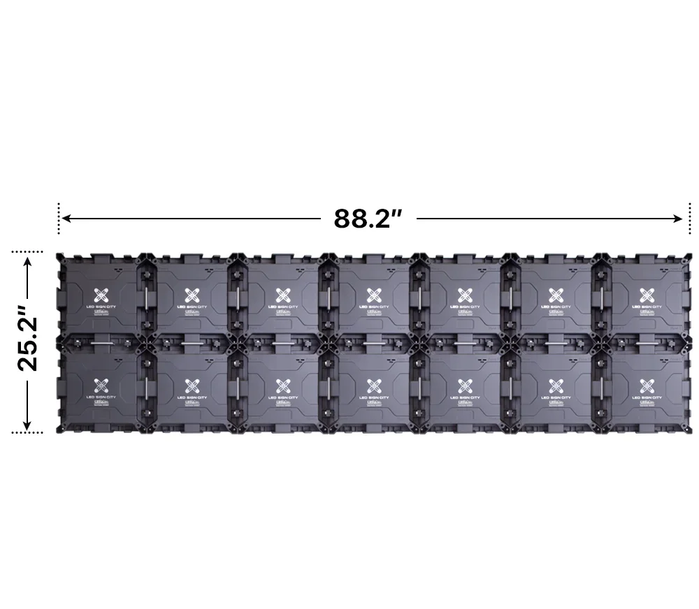Back elevation of a 2x7 LED sign, 88.2″ wide by 25.2″ tall