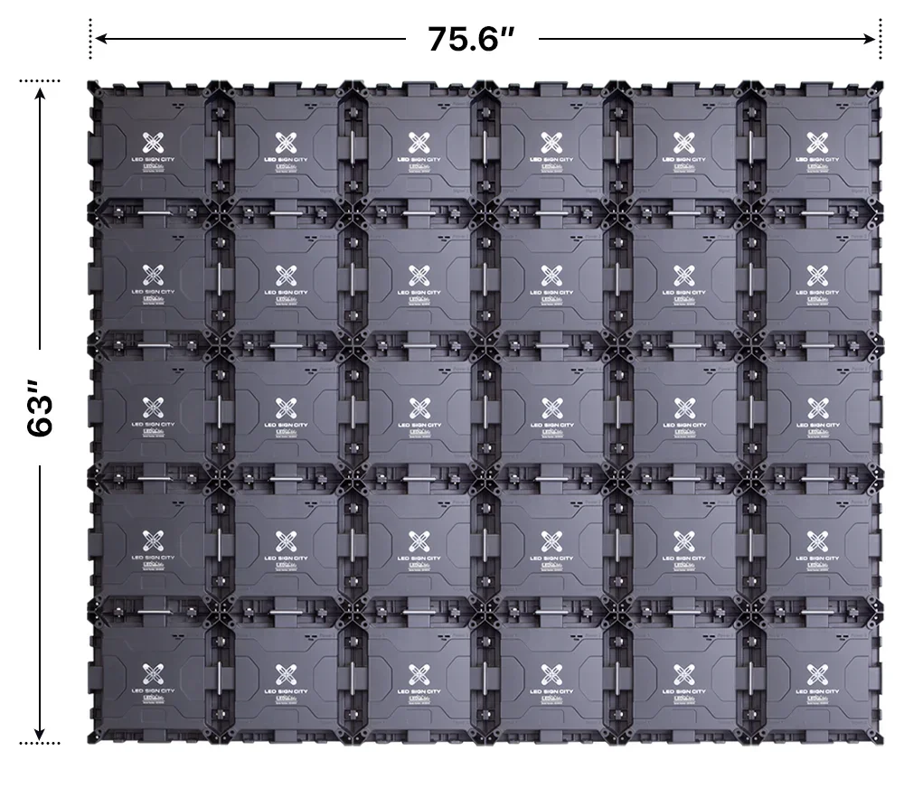 Back elevation of a 5x6 LED sign, 75.6″ wide by 63″ tall