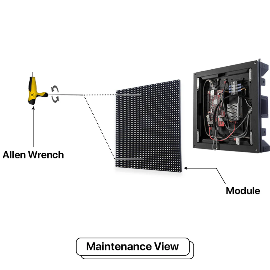 Maintenance view — removing an X Series module with an Allen wrench to reach the cards behind it