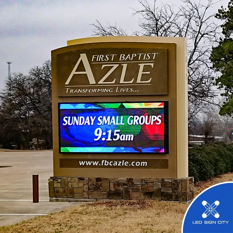 P8 outdoor LED sign on a monument base